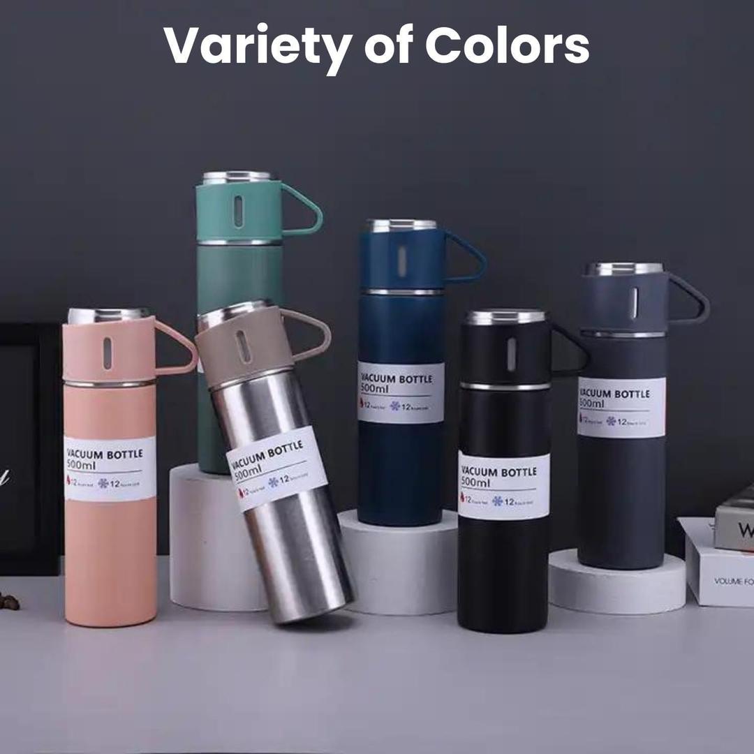 Black Stainless Steel Vacuum Flask Set 12Hr Hot Cold