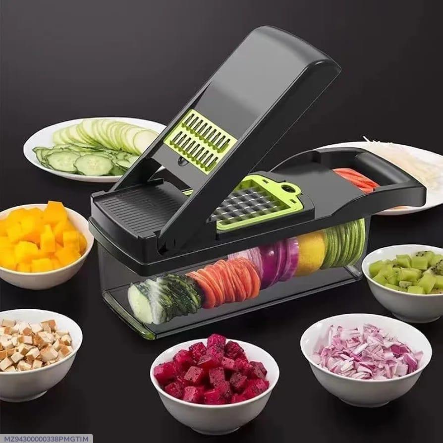Manual Food Chopper Black Green ABS Multi-Blade Kitchen Tool