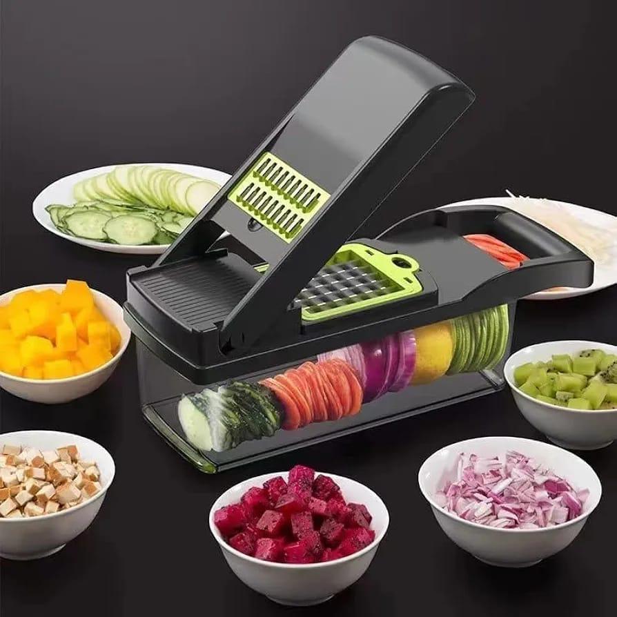 Manual Food Chopper Black Green ABS Multi-Blade Kitchen Tool