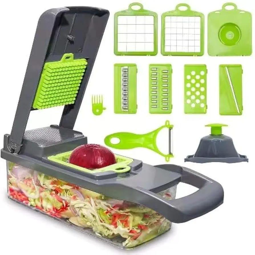 Manual Food Chopper Black Green ABS Multi-Blade Kitchen Tool