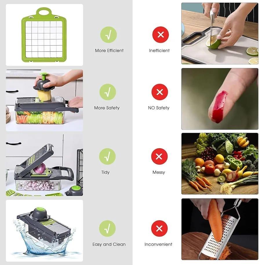 Manual Food Chopper Black Green ABS Multi-Blade Kitchen Tool