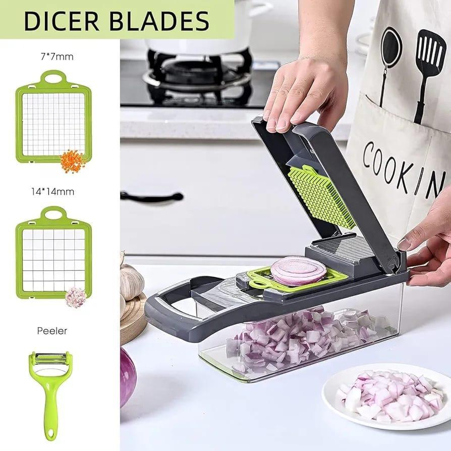 Manual Food Chopper Black Green ABS Multi-Blade Kitchen Tool