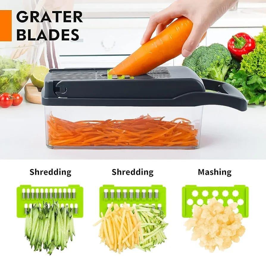 Manual Food Chopper Black Green ABS Multi-Blade Kitchen Tool