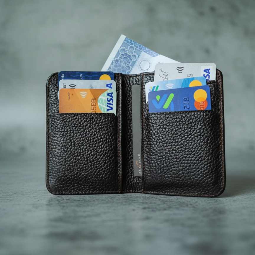 Unisex Slim Cow Leather Wallet �Brown | Minimalist Bifold Card & Cash Holder