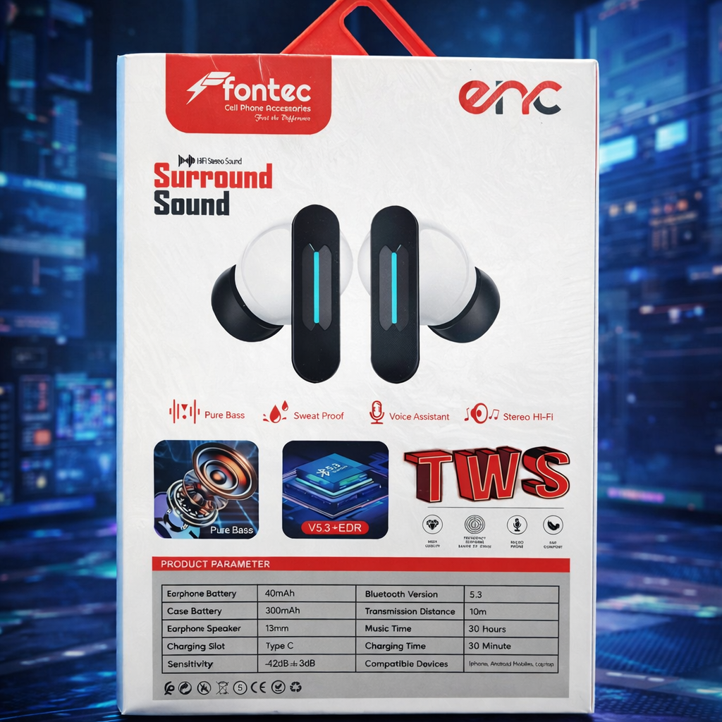 Fontec Winner TWS Wireless Earbuds �Bluetooth 5.3 Gaming Earphones with ENC Noise Cancellation & Surround Sound
