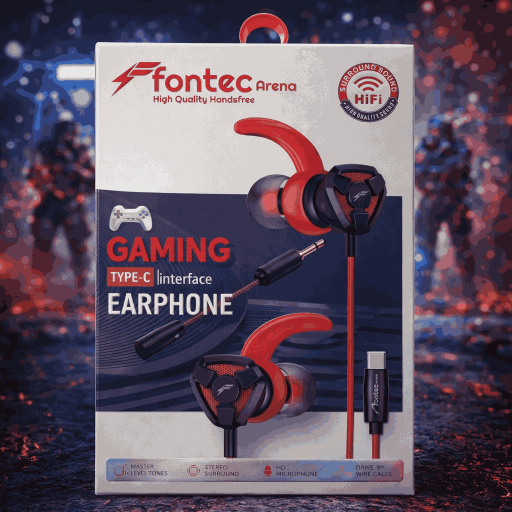 Fontec Arena Type-C Gaming Earphones with Detachable Mic �HiFi Stereo Surround Wired Handsfree for Type-C Devices (Random Color)