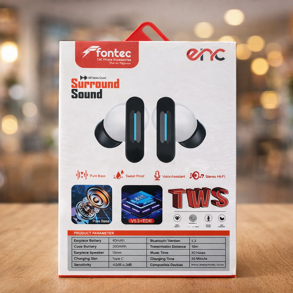 Fontec Winner True Wireless Earbuds �Bluetooth 5.3 Gaming Airbuds with ENC Noise Reduction, RGB Light & Up to 30 Hours Playtime (White)