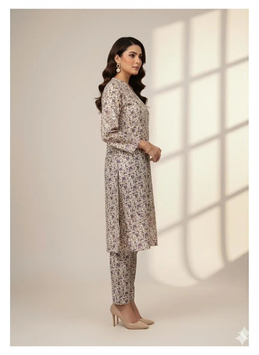 2-Pcs Katan Silk Unstitched Allover Printed Suit