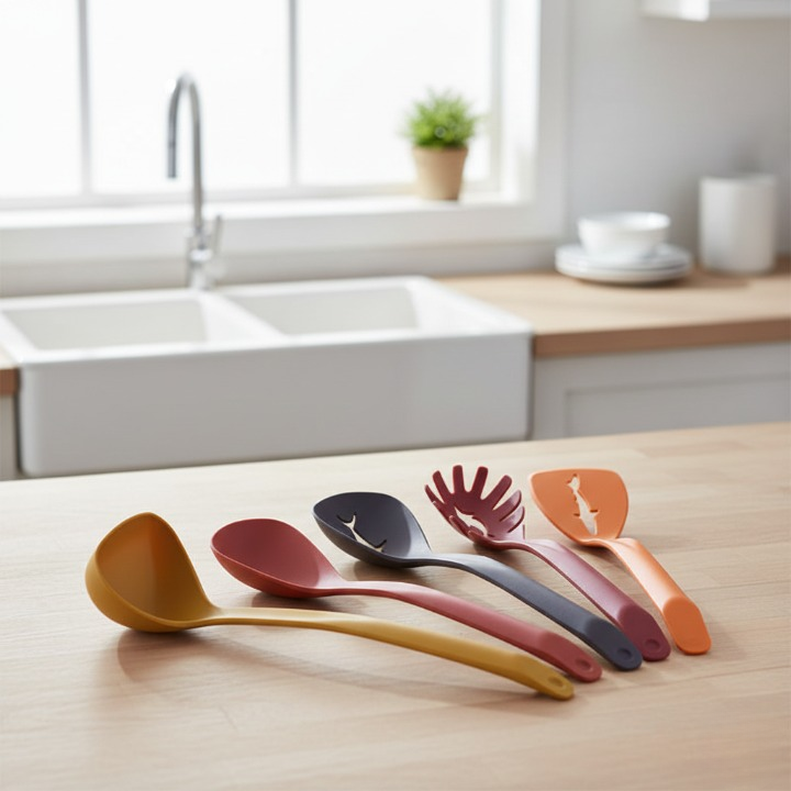 5 In 1 Spoon Set Durable Quality Stylish Design Easy To Use Perfect Choice For Kitchen (Plastic)