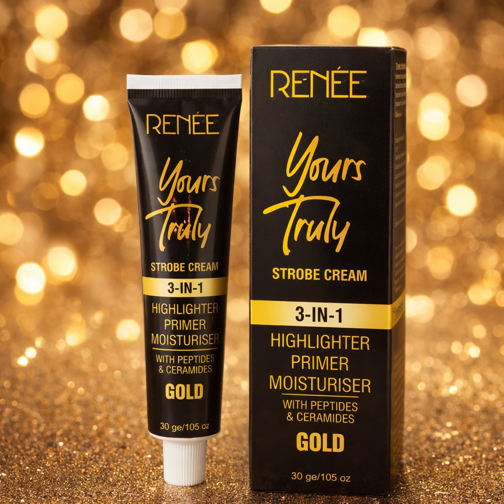 REN?E Yours Truly 3-in-1 Gold Strobe Cream �Infused with Peptides & Ceramides for Face Highlighter, Primer & Moisturiser, 30g