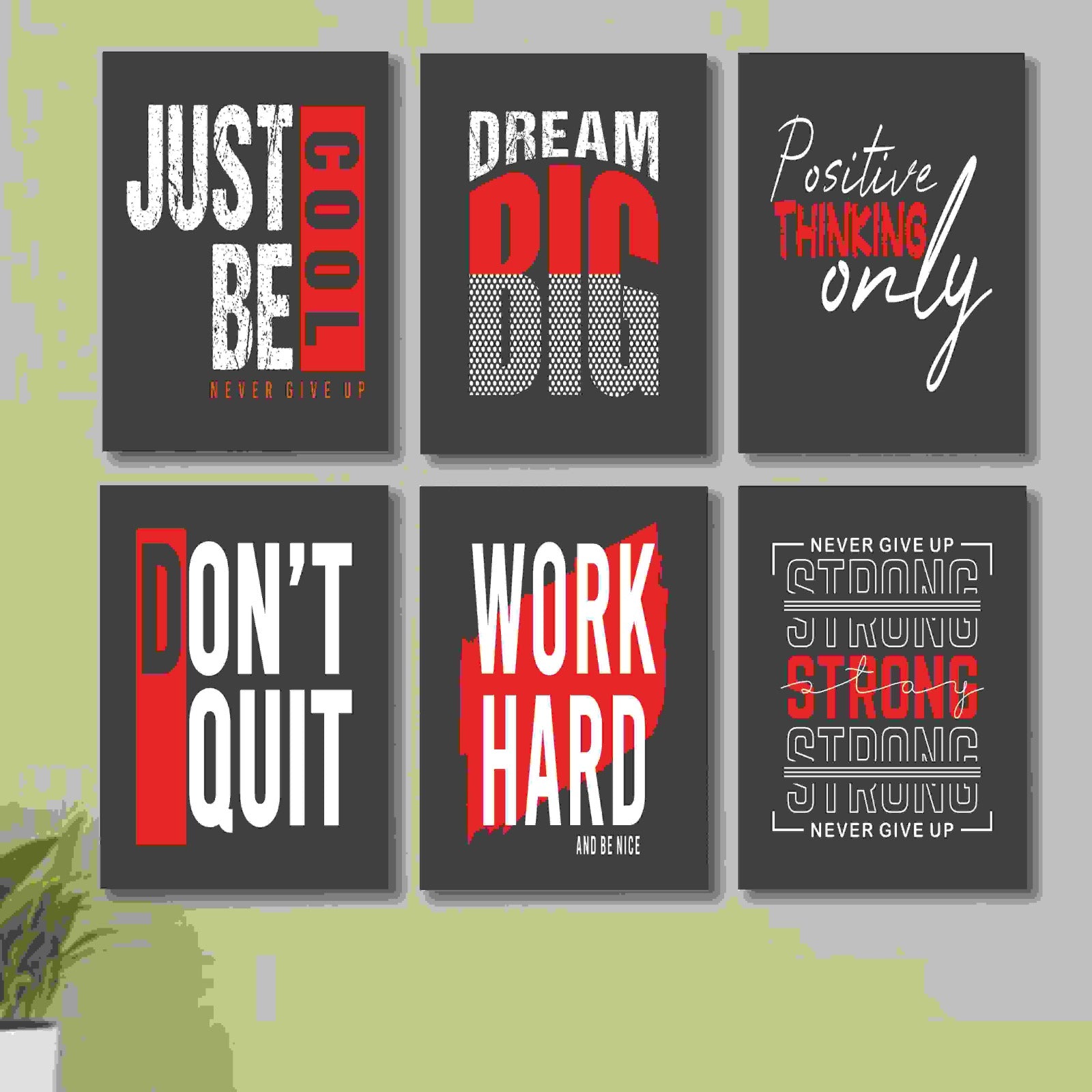 6 PC Motivational Wall Decor Cardboard Phototiles Durable Elegant Stylish Inspiring And Unique Decorative Home And Office Art - 8*11