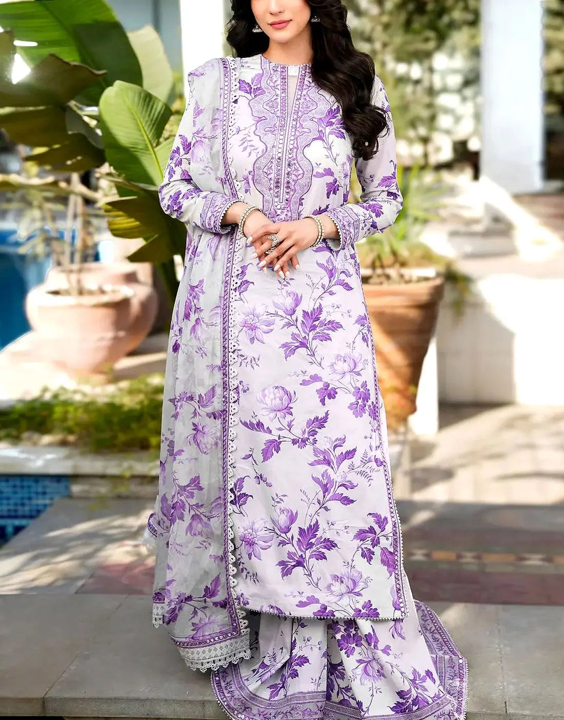 Aneela? Luxury 9mm Sequins Embroidered Lawn 3 Piece Unstitched Dress with 4-Side Embroidered Chiffon Dupatta
