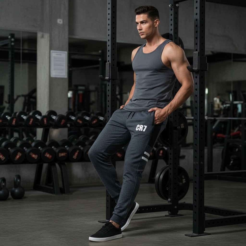 CR7 Zipper Trouser For Men French Terry Fabric Adjustable Waist 28 To 34 Inches Length 40 Inches