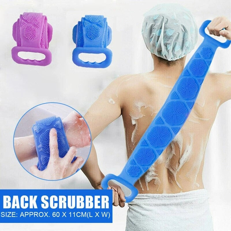 Pack of 2 Silicone Back Scrubber Bath Belts �Double-Sided Exfoliating Body Scrubbers for Gentle, Deep Cleansing & Smooth Skin