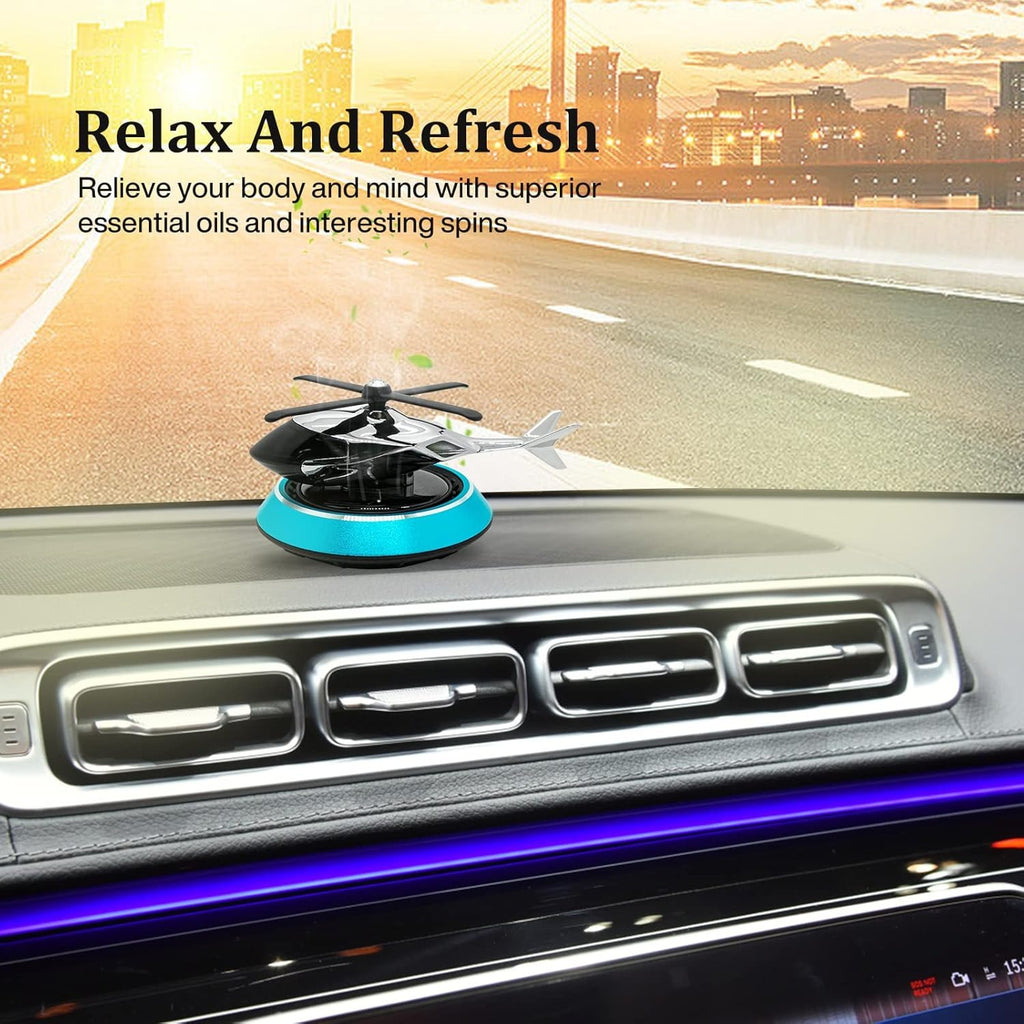 Solar Powered Car Aroma Diffuser Helicopter Air Freshener �Dashboard Perfume Decor | Metal + ABS, Refillable Fragrance