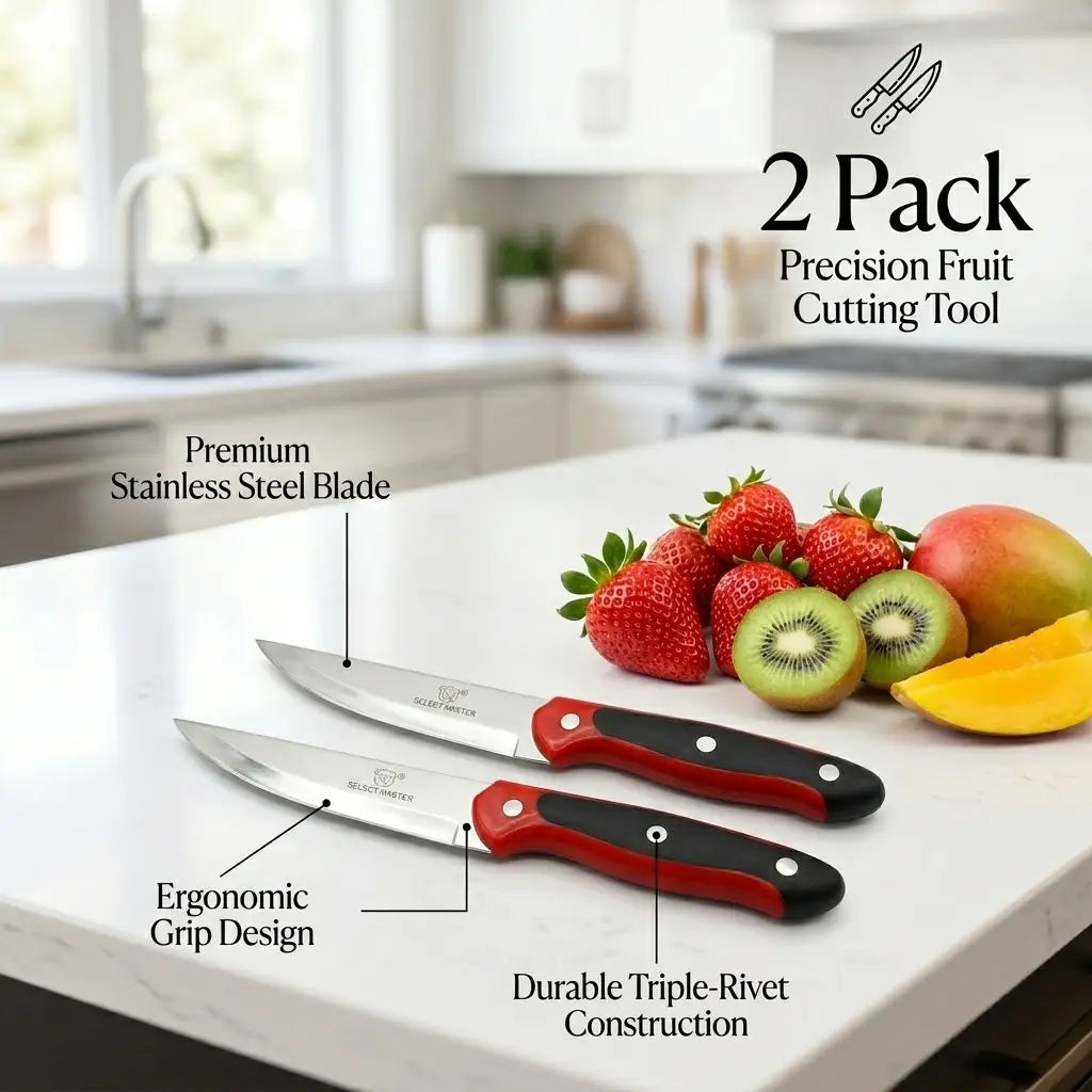 SelectMaster Pack Pack 2 - Precision Fruit Cutting Knife Set - Premium Stainless Steel Paring Knives with Ergonomic Triple-Rivet Handle