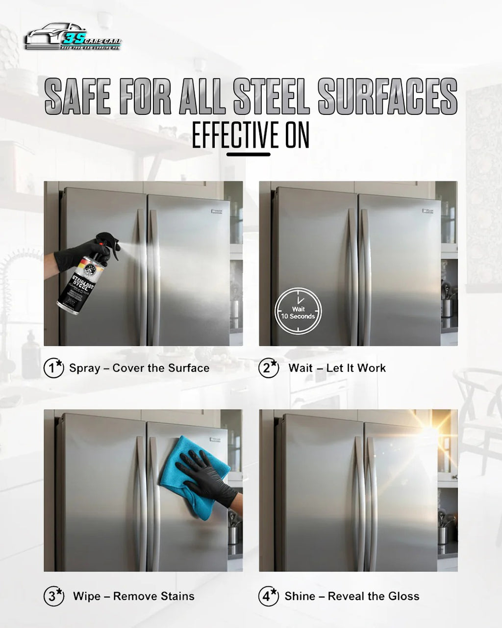 Stainless Steel Cleaner & Polish �Fingerprint Remover & Protective Shine Spray | THREE GUYS - German Engineered (250) ML