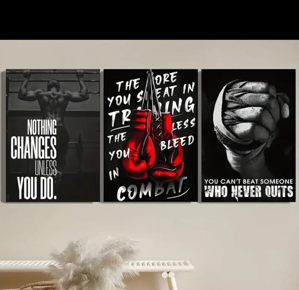 3-Piece Sports Wall D?or �Boxing Motivational Quote Prints, Athletic Black & White Art (8x11 Inches Each)
