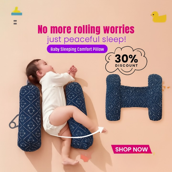 Soft Baby Sleeping Pillow With Neck Support | Comfortable Newborn Pillow For Head & Neck Protection | Printed Baby Sleep Cushion