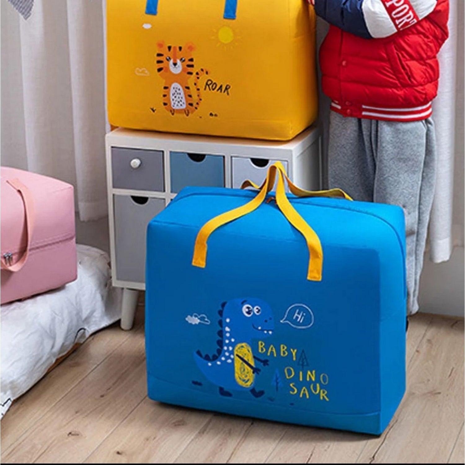Adorable Baby Dinosaur-Themed Cloth Organizer and Storage Handbag �Portable, Lightweight, and Multi-Functional Nursery Storage Solution for Baby Essentials, Toys, Diapers, and Clothes - Random Color