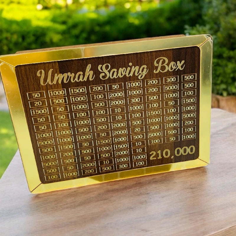 Umrah Saving Box | 210000 Umrah Saving Gift Wooden Box | Wooden Umrah Saving Box (Unassembled)