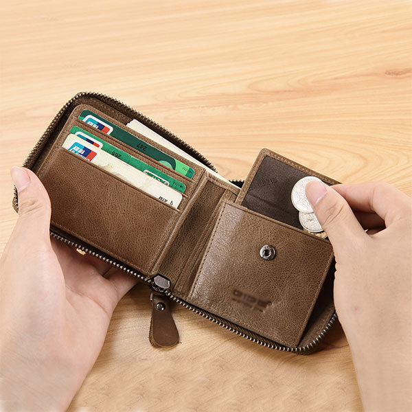 GOL Zip Leather Wallet for Men Compact