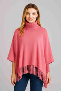Winter Fleece Poncho with High Neck, Tassel Design & Adjustable Short Sleeves �For Girls/Princess Free Sizes