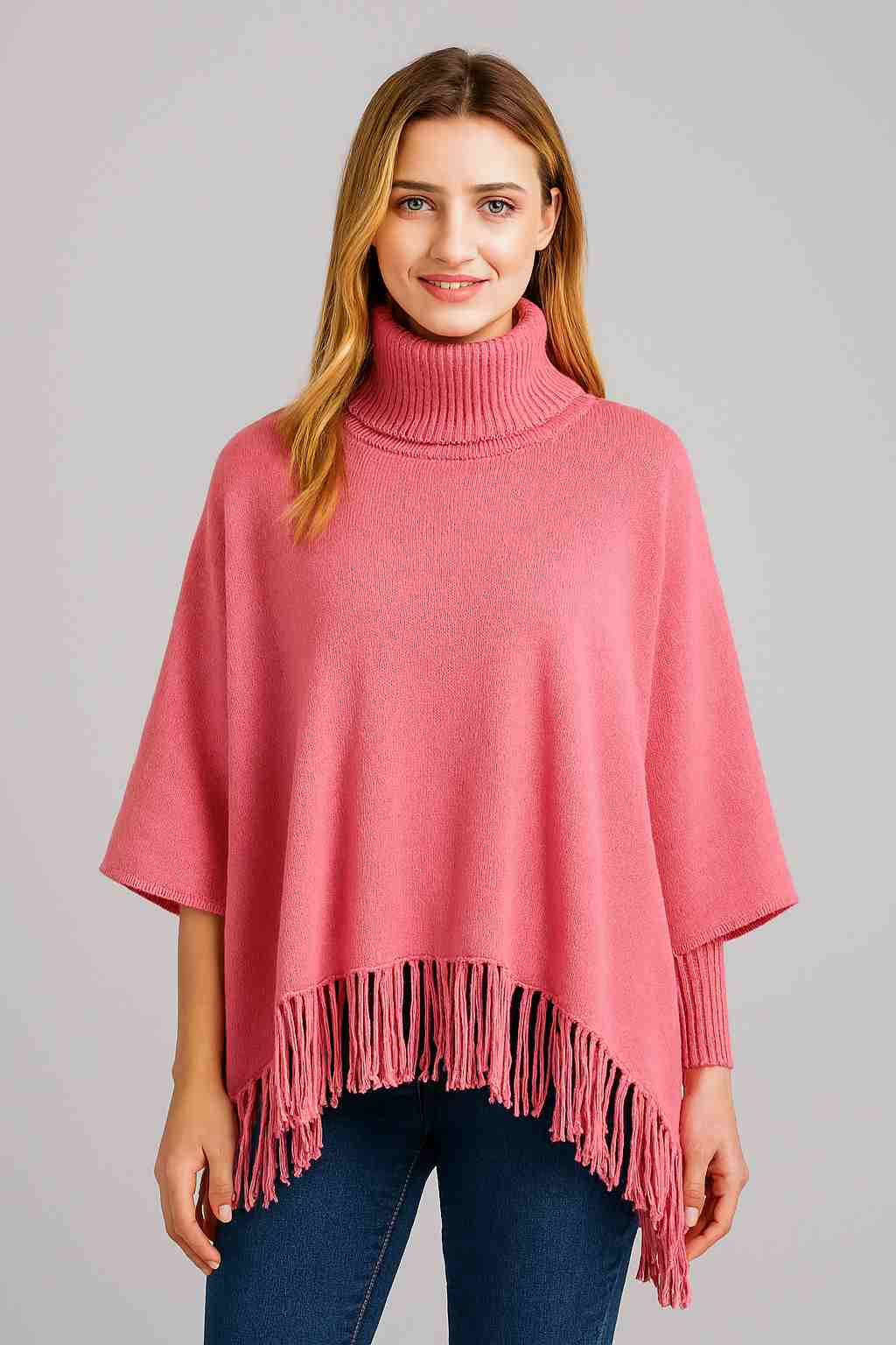 Winter Fleece Poncho with High Neck, Tassel Design & Adjustable Short Sleeves �For Girls/Princess Free Sizes