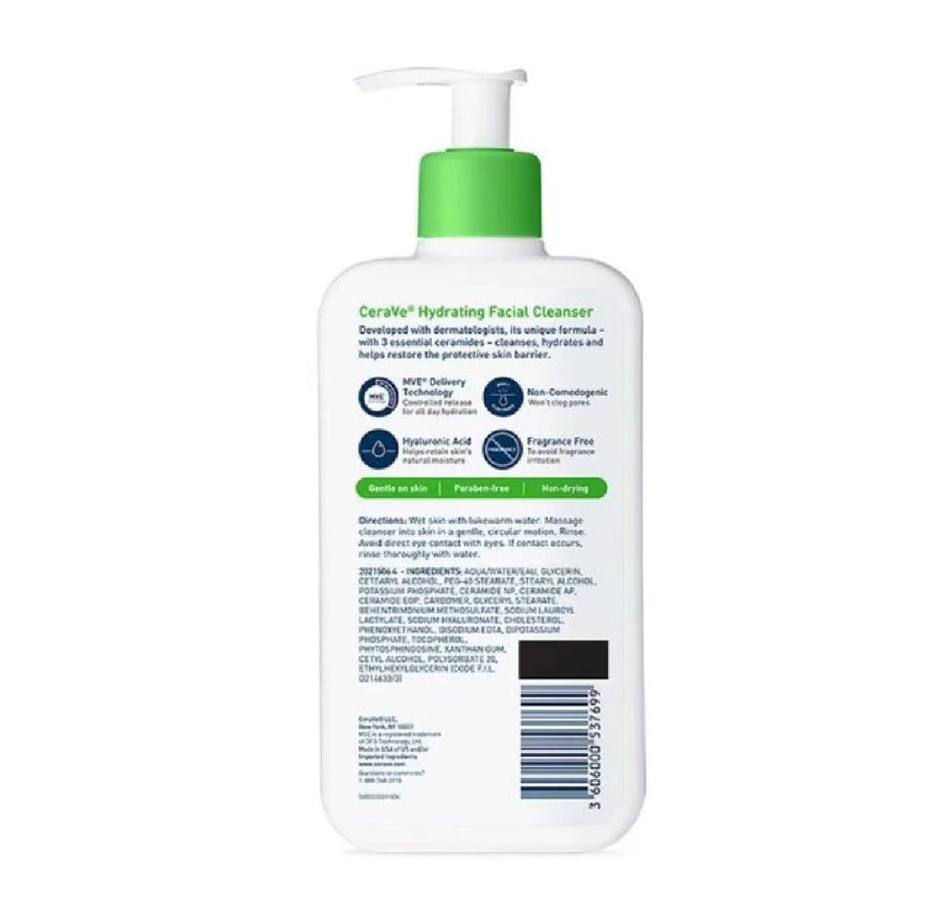 Cerave Hydrating Facial Cleanser 237ml �Gentle Moisturizing Face Wash With Hyaluronic Acid And Ceramides For Normal To Dry Skin
