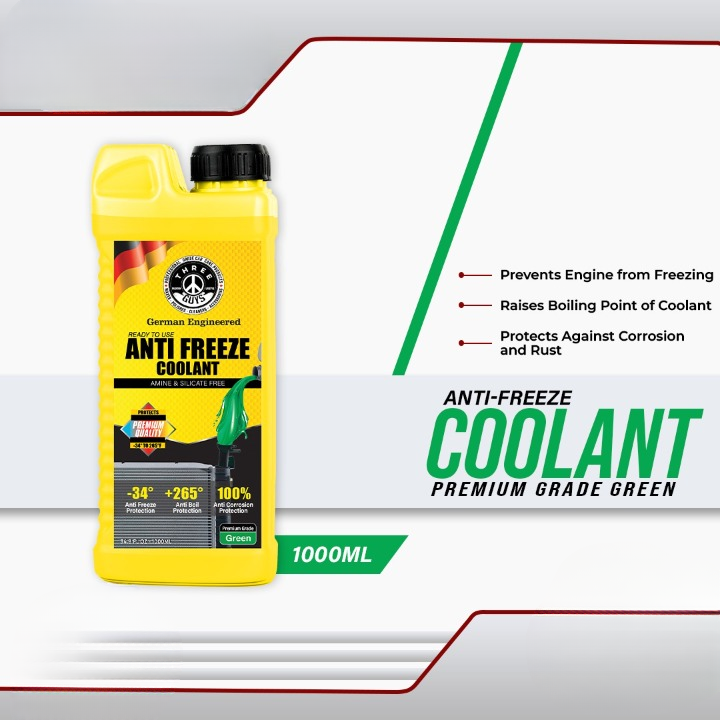 THREE GUYS Antifreeze Coolant Green �Long Life Ready-to-Use Coolant | IAT Formula | Radiator Coolant for Car, SUV & Bike Engines | Rust & Freeze Protection | 1L