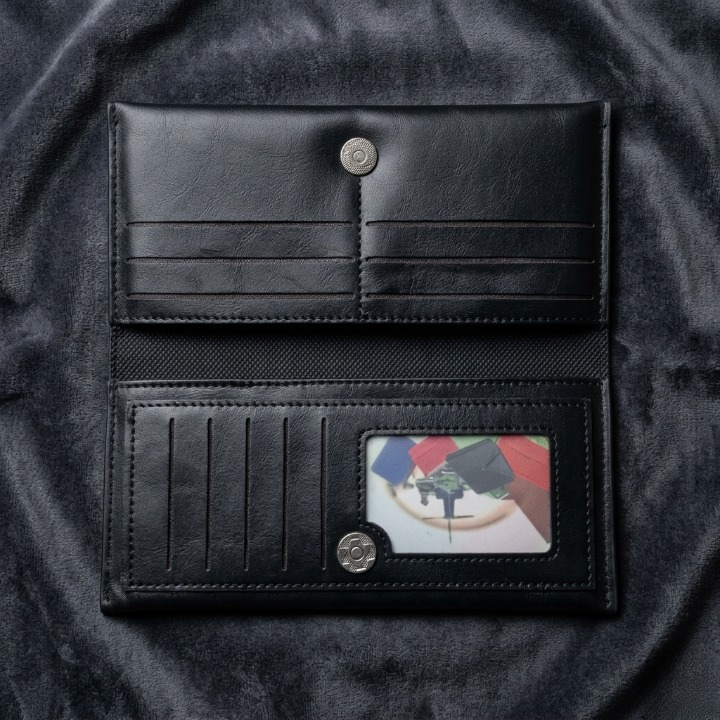 Premium Genuine Black Leather Long Wallet �Elegant Bi-Fold Business Clutch & Travel Organizer for Men