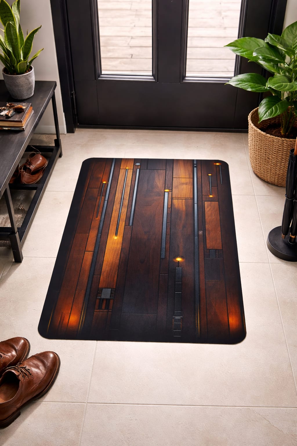 Super Absorbent Non Slip Bathroom Floor Mat Elegant Wooden Design Premium Quality 23 ? 15 Inch