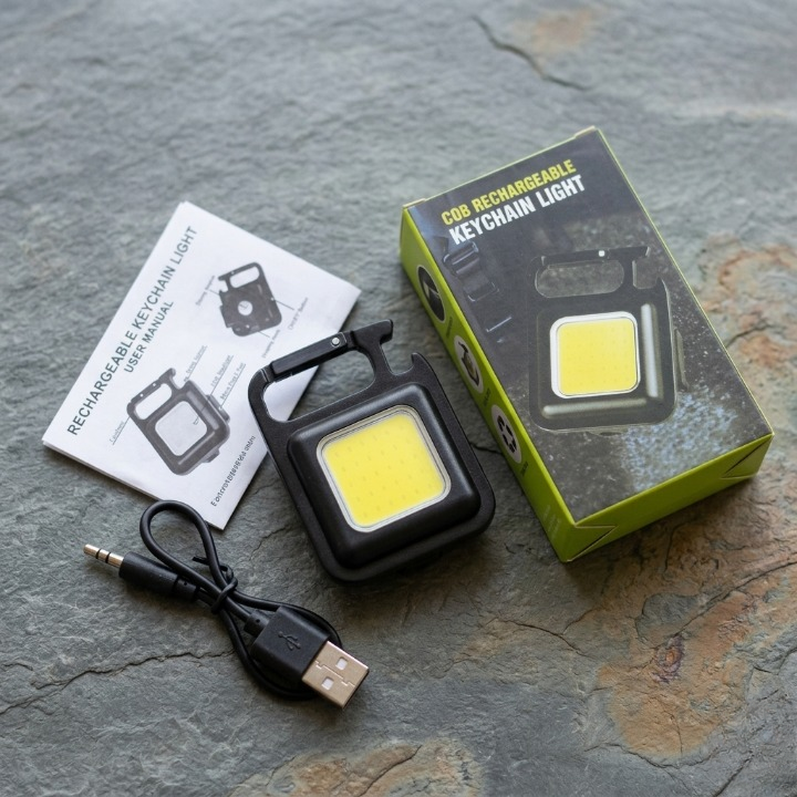 COB Rechargeable Keychain Light �Ultra Bright Metal Body Emergency Light with Type-C Charging (With Cable)