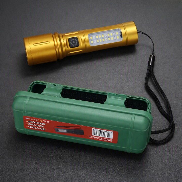 Rechargeable Golden LED Flashlight with COB Side