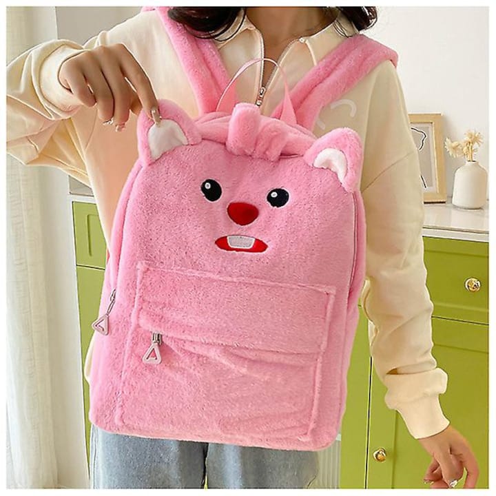 Cute Bunny Plush Backpack �Fluffy School Bag with Front Pocket