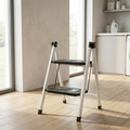 2-Step Folding Metal Stool Ladder | Compact Safety Step Ladder With Anti-Slip Treads | Frame Metal & Step Plastic - Random Colour