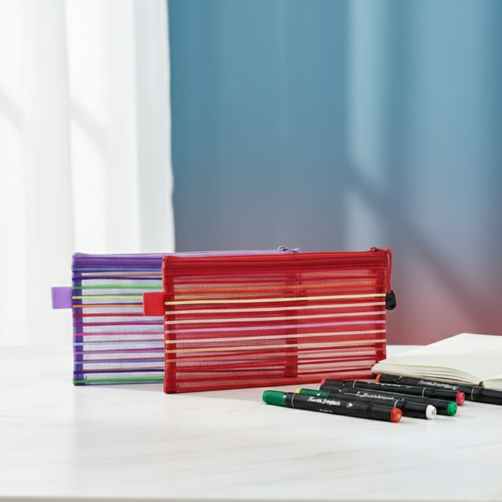 Transparent Geometry Box 1 Piece Geometry Box Pencil Pouch With Zipper Closure For School And Office Use (Random Color)