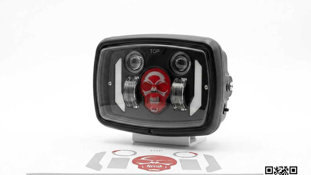 Premium Skull Headlamp for Honda CD70 & CG125 �Aggressive Red Skull DRL with Dual LED Projectors
