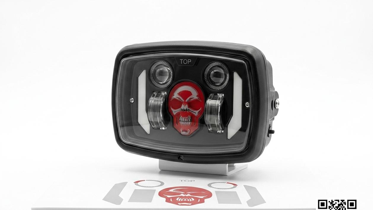 Premium Skull Headlamp for Honda CD70 & CG125 �Aggressive Red Skull DRL with Dual LED Projectors