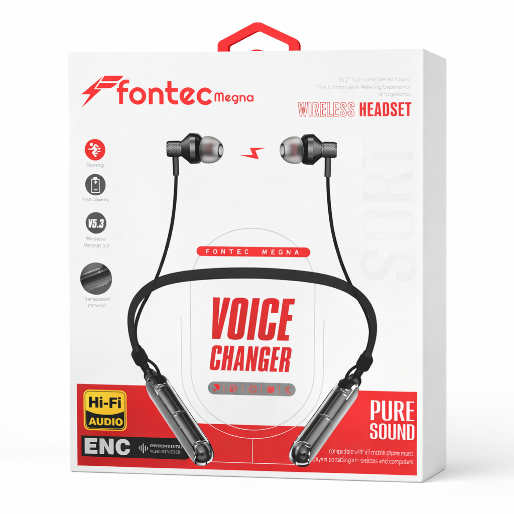 Fontec Magna Wireless Neckband Bluetooth Earphones �Integrated 5-Mode Voice Changer, Hi-Fi Audio & ENC Noise Reduction - Random Color