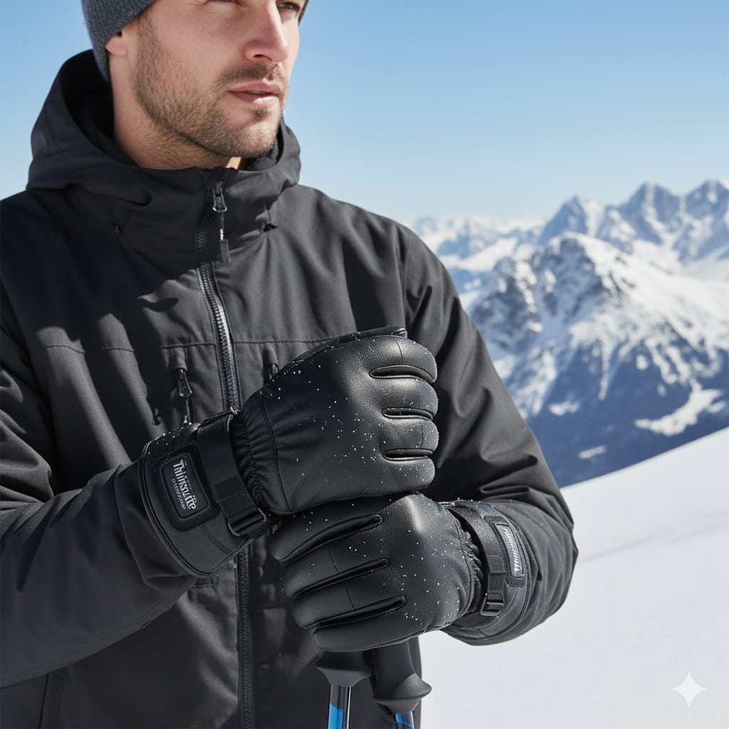 Men? Genuine Sheep Leather Winter Gloves �Black Motorcycle Riding Gloves with Warm Lining