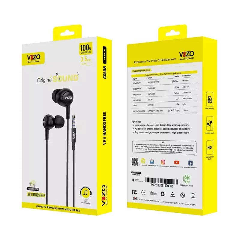 VR9 Micro �Premium Wired Earphones with Dual IC Mic | Best Quality Hands-Free | Headphone | Hands-Free For Mobile Phone | Android Vr9 Micro Hands-Free