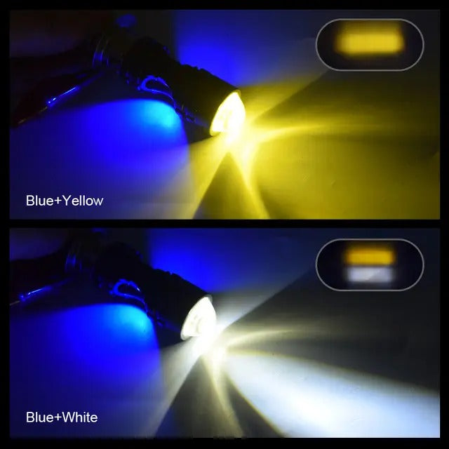 Pack of 2 �Headlight &amp; Backlight Bulb | Yellow/White Beam + Red/Blue Flasher | Universal for All Bikes