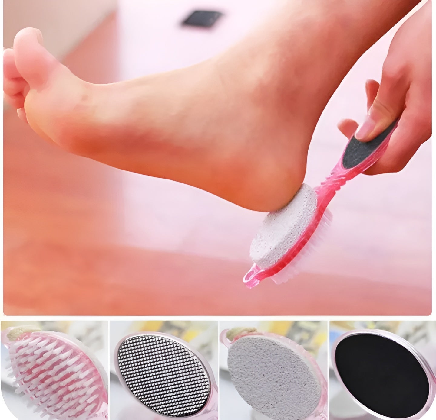 4 In 1 Foot Scrubber | Multi Use Pedicure Paddle Brush - 4 Step Pedicure Cleanse, Scrub, File And Buff (Random color)