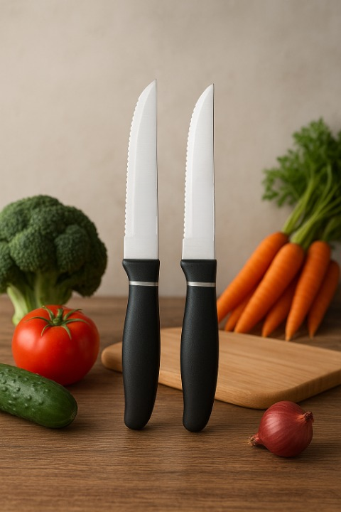 2 Pcs Concord Stainless Steel Kitchen Knife �Multipurpose Table Knife with Serrated Edge, 12 cm (Random color)