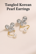 Tangled Korean Pearl Earrings �Golden Silver (PQT-994) - Golden