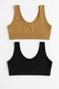 Women's Lycra Sports Bra Set �Black &amp; Skin | Ideal for Gym, Yoga &amp; Daily Comfort (Pack of 2) - SMALL