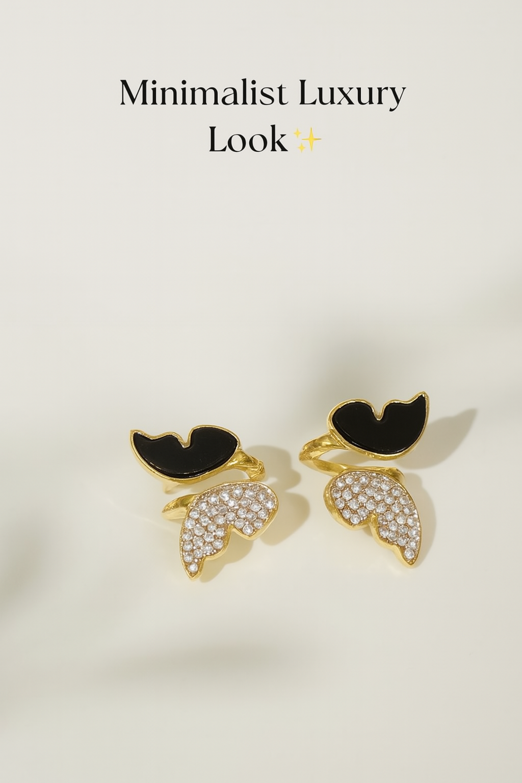 Zircon Butterfly Style Earrings for Women �Elegant Golden &amp; Silver Studs with Black Enamel and Sparkling Stones (AWJ-997) - Silver