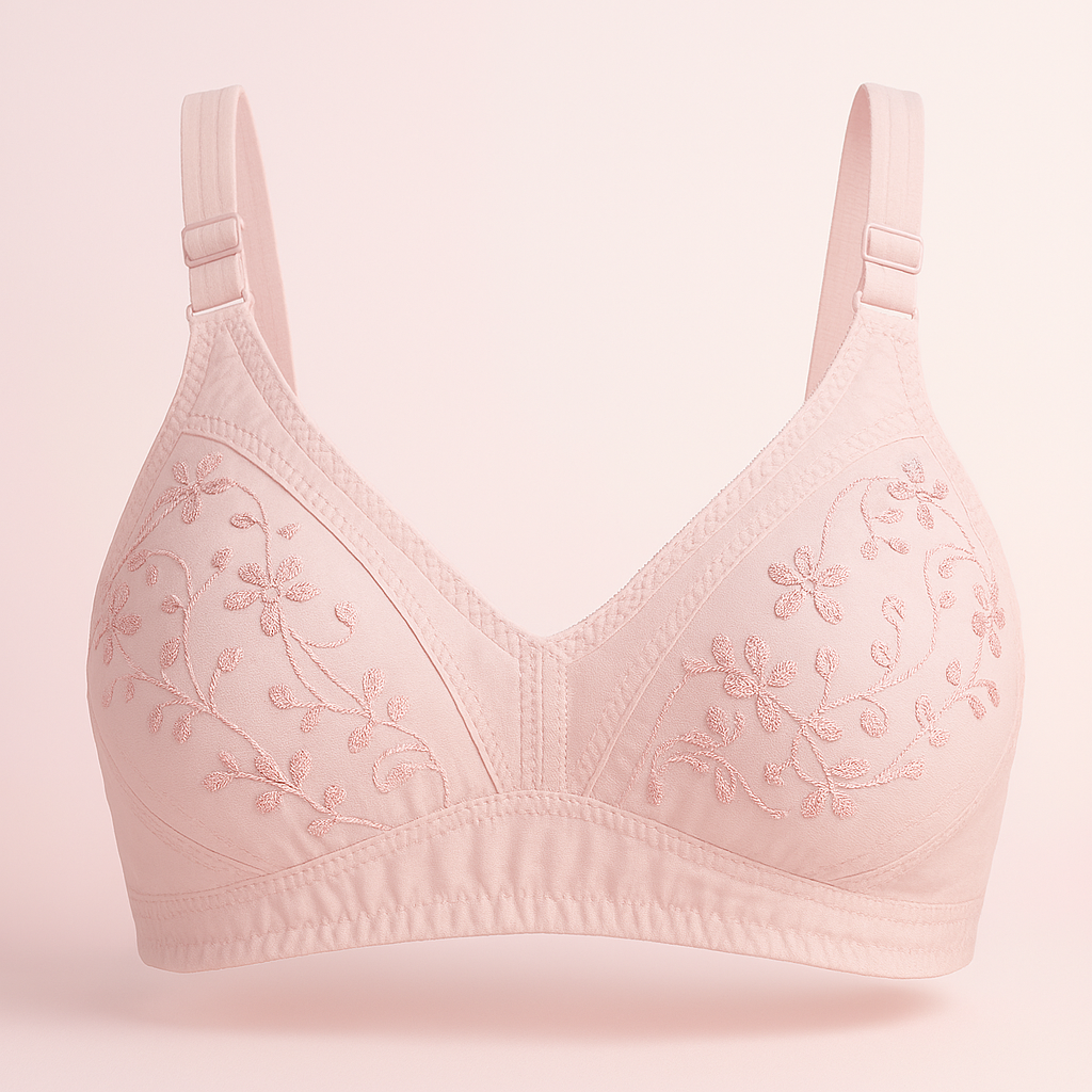 01 PCs Cotton Embroidered Chikan Bra for Women �Soft Breathable Fabric, Floral Design, Adjustable Straps, 2-Hook Closure, Daily Wear - 32