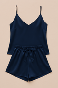Satin Sleepwear Set Featuring A Luxe Camisole And Shorts Silky Soft, Lightweight - Free Size (Maroon)